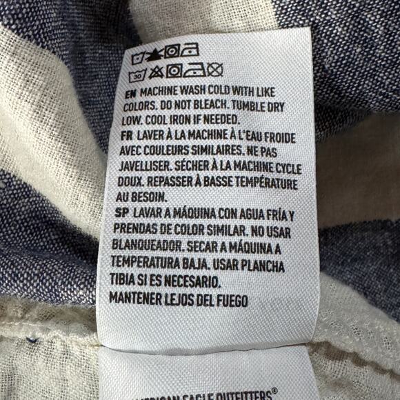 American Eagle XX-Large Mens Poolside Shirt Button-Up Striped Linen Blend Pocket - Picture 6 of 6